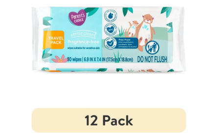 (12 pack) Parent's Choice Fragrance Free Baby Wipes, Travel-Pack, 50 Count