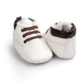Winter Baby Boys Shoes Suede Leather Sneaker Toddler Baby Shoes Anti-Slip Soft Soled Lace up Snow Boots Warm Baby Boot (Option: white-12cm)