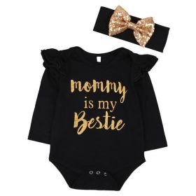 English Letter Baby One-piece 2pcs Set Head Scarf Hip-hop Style Suit (Option: 90cm)