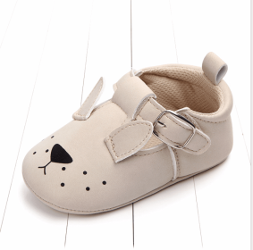 Spring and autumn cartoon animal baby shoes matte leather non-slip soft bottom baby shoes wholesale 0884 (Option: Beige puppy-11CM)