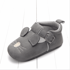 Spring and autumn cartoon animal baby shoes matte leather non-slip soft bottom baby shoes wholesale 0884 (Option: Dark grey rat-12CM)