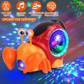 Crawling Crab Baby Toy Electric Infant Interactive Toy Automatic Obstacle Avoidance with Music RGB Roating Lights for Babies 0-6 6-12 Months Toddlers (Type: Crab, Color: Red)